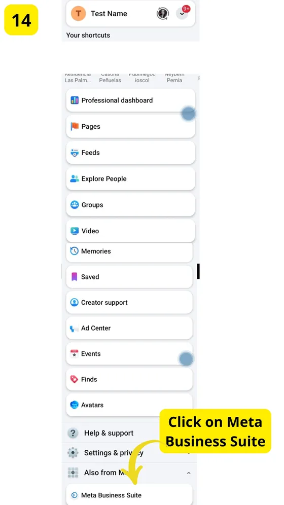 Meta Business Suite in the menu