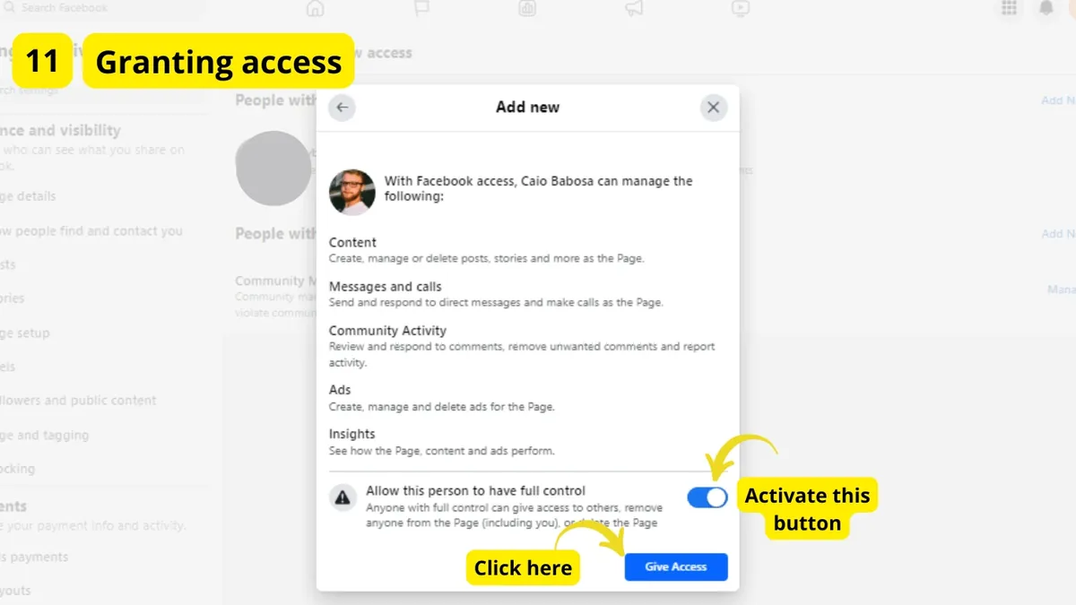 Full control switch and Give access button