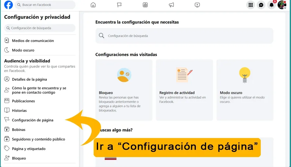 Opción Configuración de la página